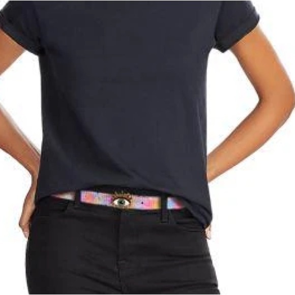 KURT GEIGER LONDON RAINBOW SEQUIN CRYSTAL EVIL EYE BELT SIZE S/M NWT main image 3